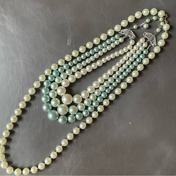 Vintage Fashion necklace layered with turquoise tint beads 13” - Picture 3 of 3